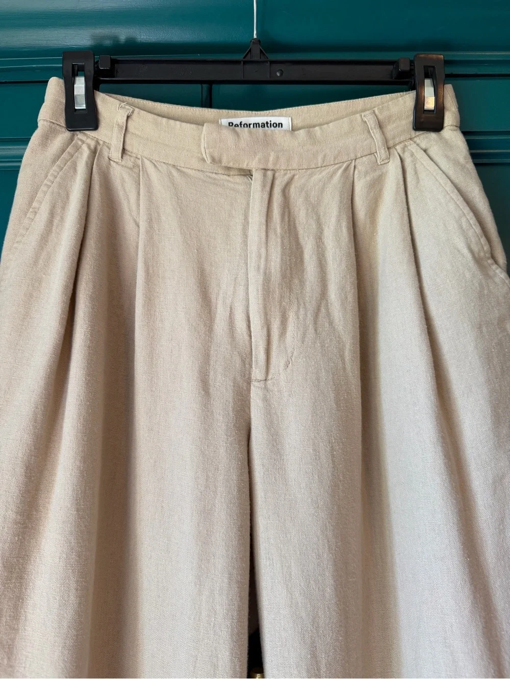 Reformation Linen Blend High Rise Capri Pants Tan Size 0 Wide Leg Cropped